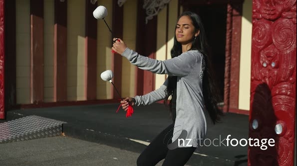 Young Maori Woman Poi Performer on Marae 4K 25578