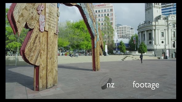 Waharoa Gateway Arch on Aotea Square with Town Hall in background 25826