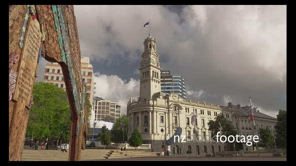 Waharoa Gateway Arch on Aotea Square with Town Hall in background 25834