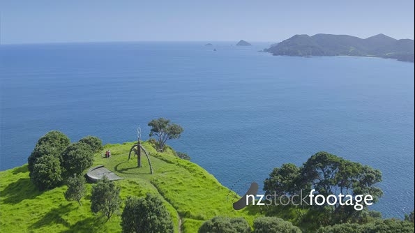 Aerial over rainbow warrior memorial at Matauri Bay, Northland, New Zealand 26718