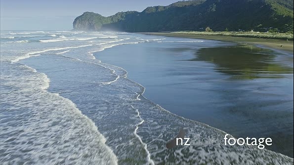 Aerial over ocean surf on piha beach, Auckland, New Zealand 27166